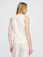 Linen-Blend Square-Neck Longline Vest