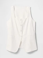 Linen-Blend Square-Neck Longline Vest