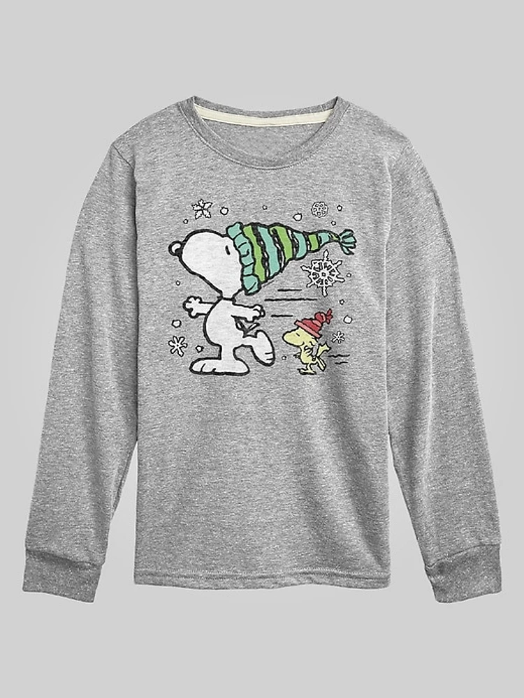 Kids Peanuts Snoopy Woodstock Iceskate Long Sleeve Graphic Tee