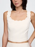 Linen-Blend Scalloped Cropped Top