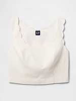 Linen-Blend Scalloped Cropped Top