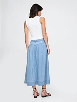 Denim Western Yoke Midi Skirt