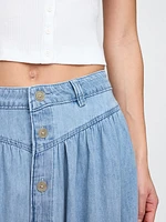 Denim Western Yoke Midi Skirt