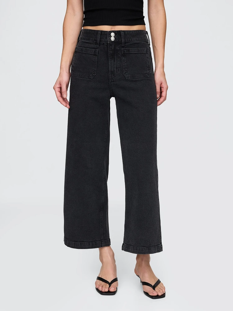 High Rise Stride Wide-Leg Ankle Jeans