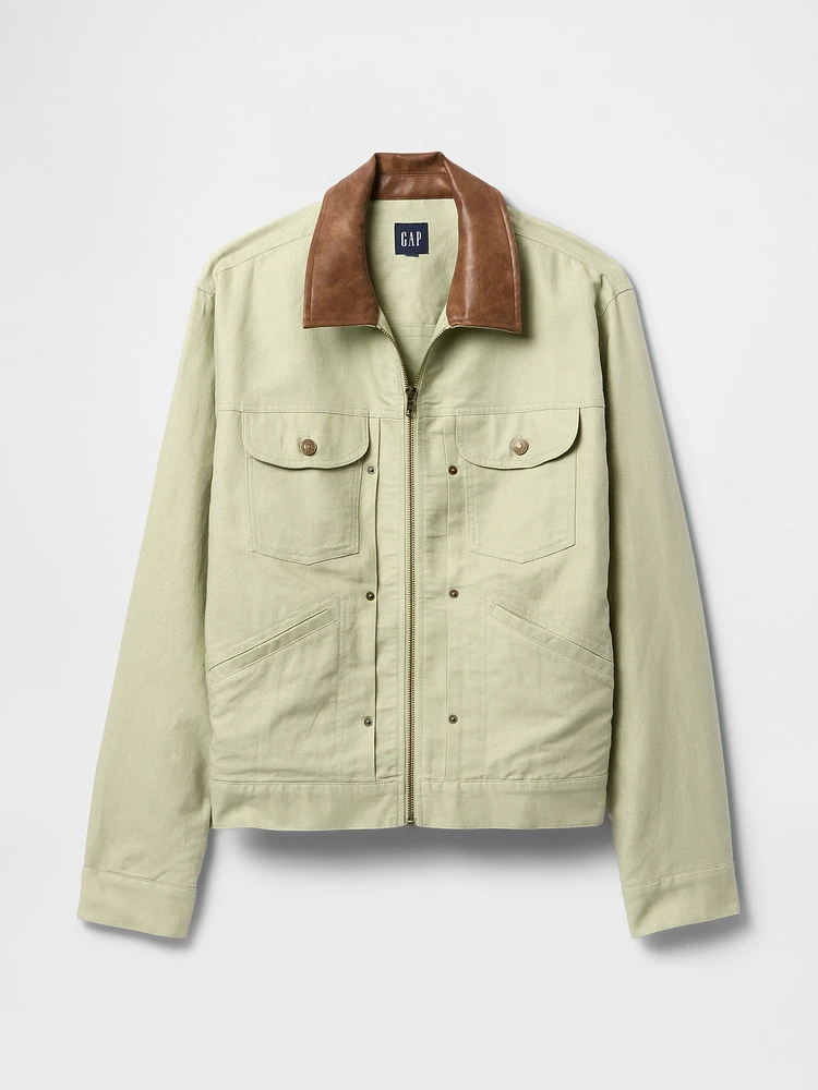 Linen-Cotton Trucker Jacket