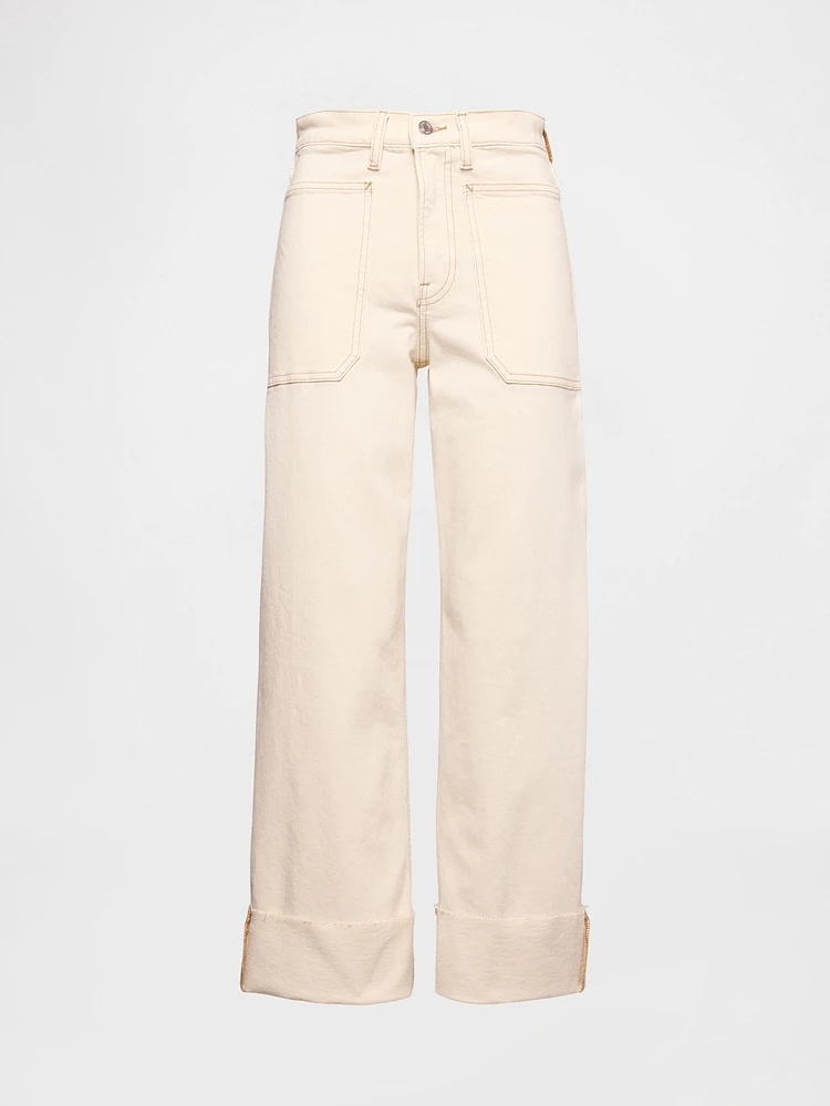 High Rise Stride Wide-Leg Ankle Jeans