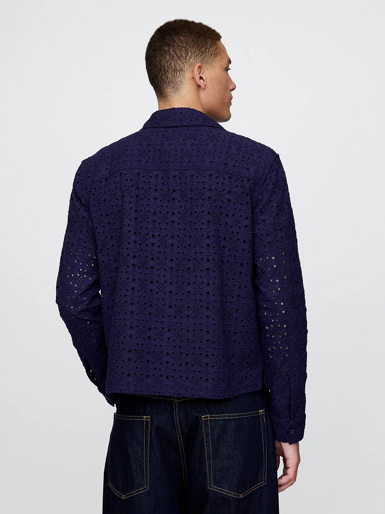 Poplin Eyelet Full-Zip Pocket Shirt