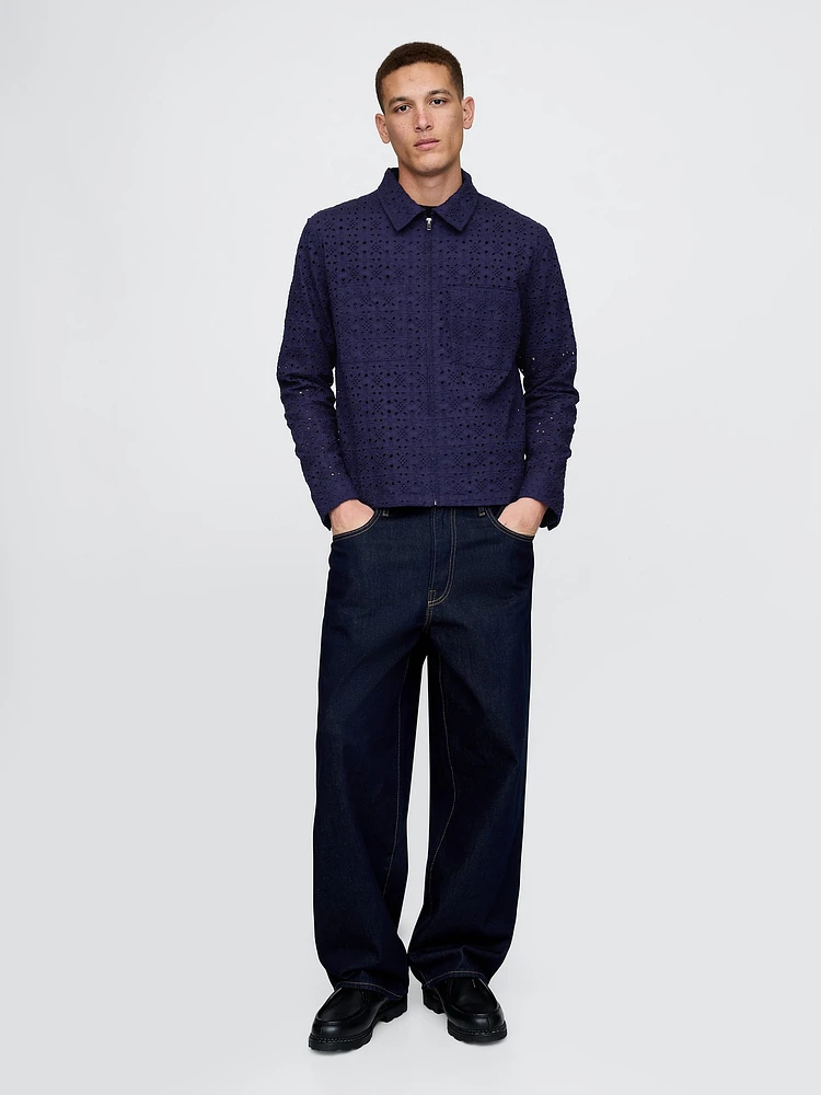 Poplin Eyelet Full-Zip Pocket Shirt