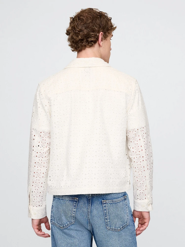 Poplin Eyelet Full-Zip Pocket Shirt