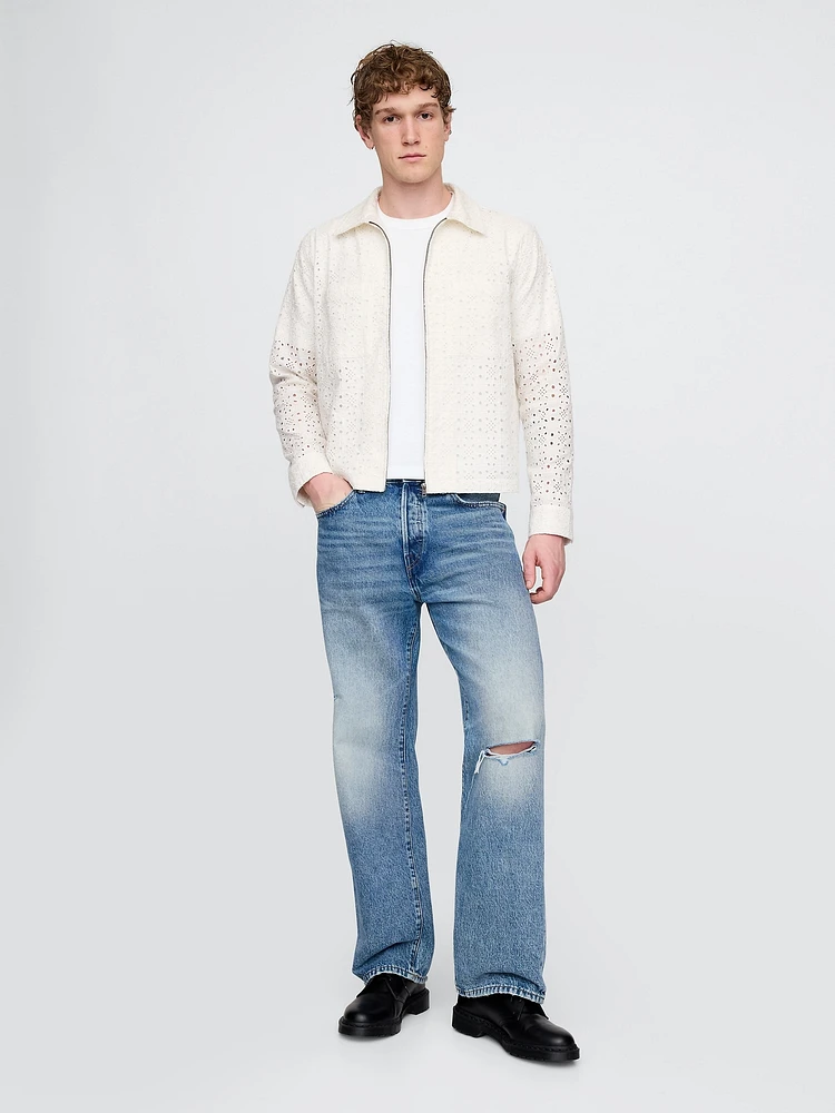 Poplin Eyelet Full-Zip Pocket Shirt