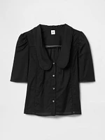 Puff-Sleeve Lace Collared Top