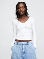 Modern Ruched V-Neck Crop T-Shirt