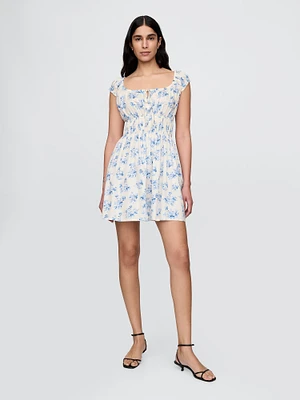 Tie-Front Smocked Waist Mini Dress