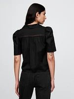 Puff-Sleeve Lace Collared Top