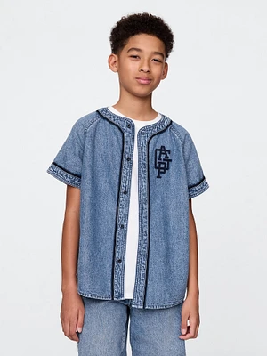 Kids Denim Logo Baseball Jersey