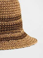 Striped Straw Bucket Hat