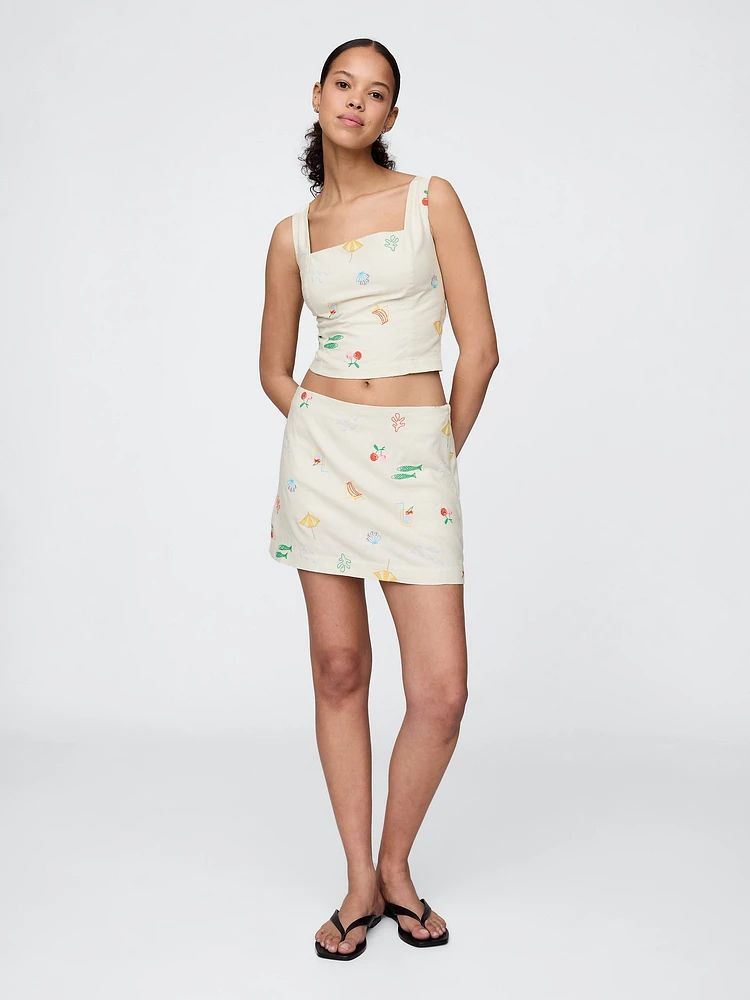 Linen-Blend Mini Skort