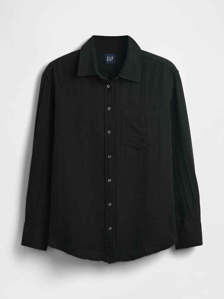 Crinkle Gauze Button-Down Shirt