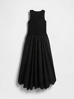 Mixed Media Handkerchief Hem Midi Dress