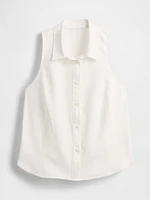 Linen-Blend Sleeveless Button-Front Shirt