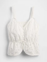 Linen-Blend Eyelet Peplum Top