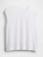 Linen-Blend Crewneck Shell Tank Top