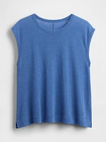 Linen-Blend Crewneck Shell Tank Top