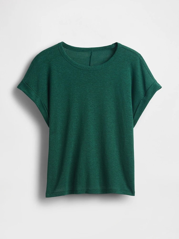 Linen-Blend Roll-Cuff T-Shirt