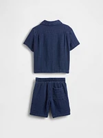 Baby & Toddler Crinkle Gauze Denim Outfit Set