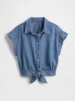 UltraSoft Denim Cropped Tie-Front Shirt