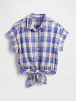 Linen-Blend Cropped Tie-Front Shirt