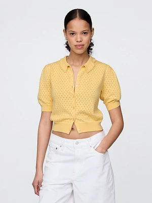 100% Cotton Pointelle Crop Cardigan