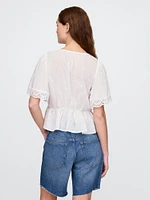 Lace-Trim Flutter-Sleeve Top