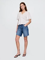 Lace-Trim Flutter-Sleeve Top