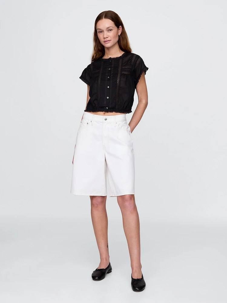 Cropped Ruffle Pintuck Top