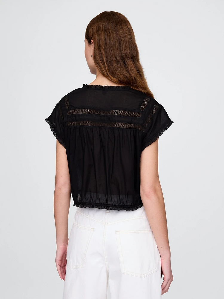 Cropped Ruffle Pintuck Top