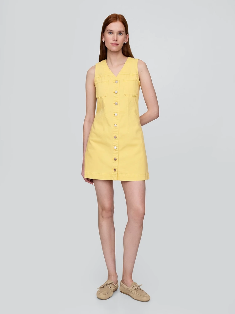 Denim V-Neck Mini Dress