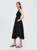 Mixed Media Handkerchief Hem Midi Dress