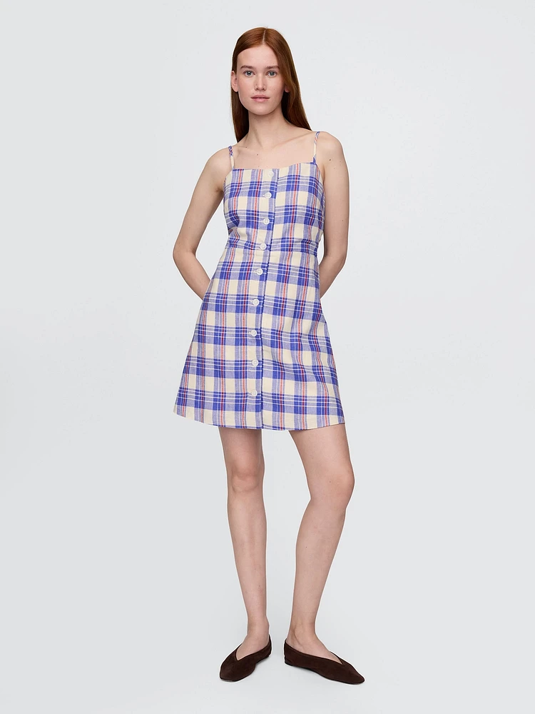 Linen-Blend Tie-Back Mini Dress