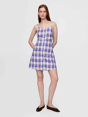 Linen-Blend Tie-Back Mini Dress