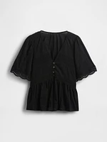 Lace-Trim Flutter-Sleeve Top