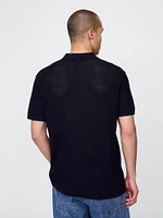 Textured Crochet Polo Shirt