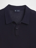 Textured Crochet Polo Shirt