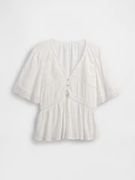 Lace-Trim Flutter-Sleeve Top