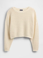 Crochet Cropped Boatneck Sweater