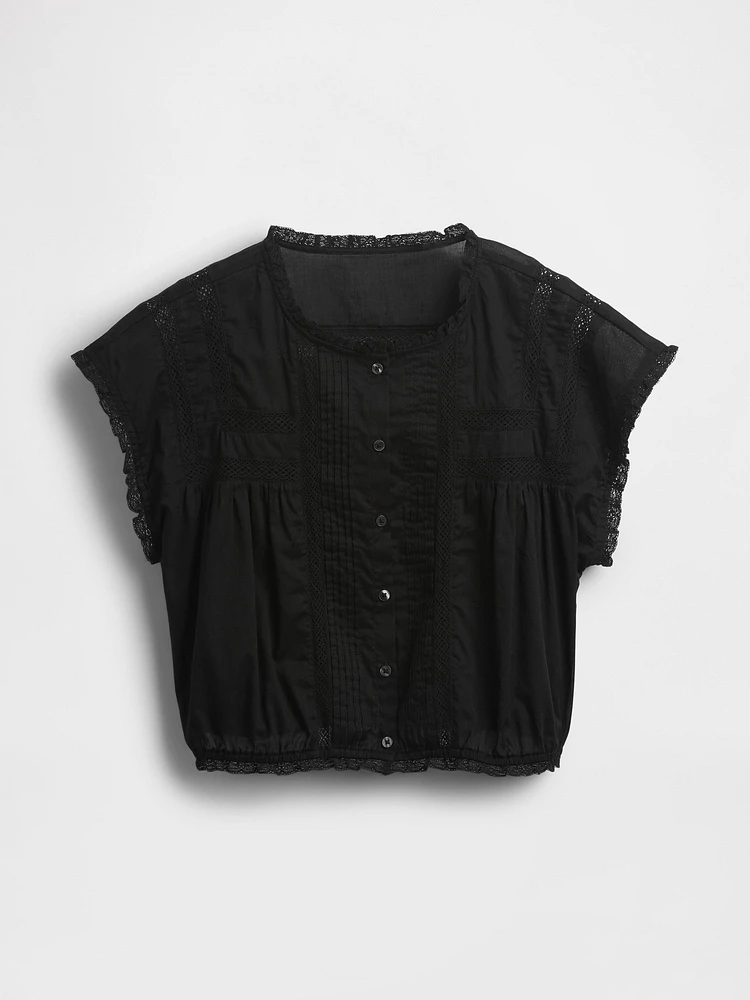 Cropped Ruffle Pintuck Top
