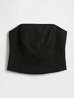 Linen-Blend Strapless Cropped Corset Top