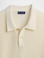 Textured Crochet Polo Shirt
