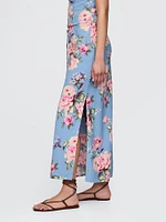 Linen-Blend Midi Skirt