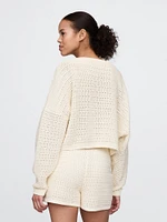 Crochet Cropped Boatneck Sweater